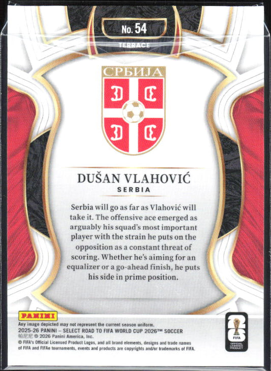 Dušan Vlahović – 2025-26 Panini Select Road to FIFA World Cup #54 Terrace – baksida
