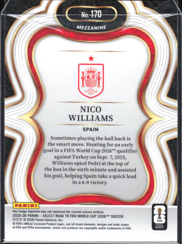 Nico Williams – 2025-26 Panini Select Road to FIFA World Cup #170 Mezzanine – baksida