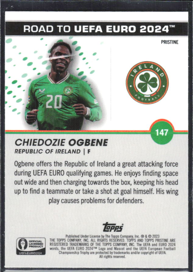 Chiedozie Ogbene – 2023 Topps Pristine Road to UEFA Euro 2024 #147 – baksida