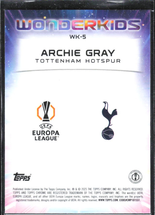 Archie Gray – 2024-25 Topps Chrome UEFA Club Competitions #WK-5 Wonderkids RC – baksida