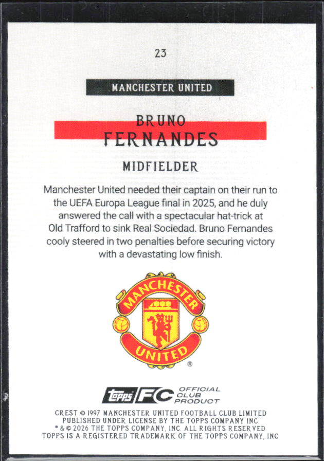 Bruno Fernandes – 2025-26 Topps Manchester United Team Set #23 Bona Fide Baller – baksida