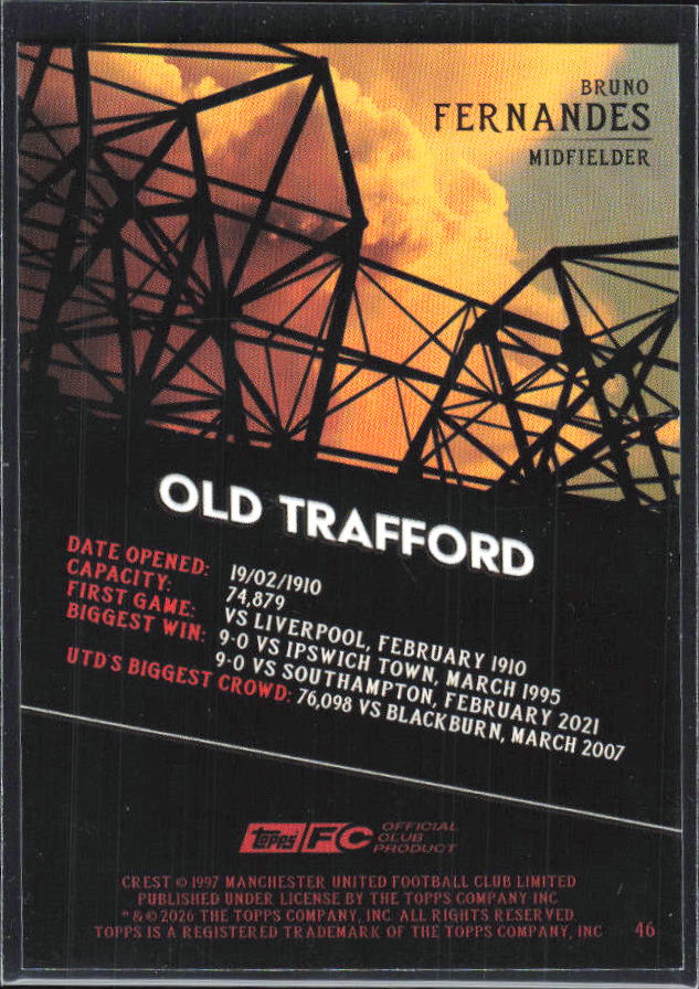 Bruno Fernandes – 2025-26 Topps Manchester United Team Set #46 United Road – baksida