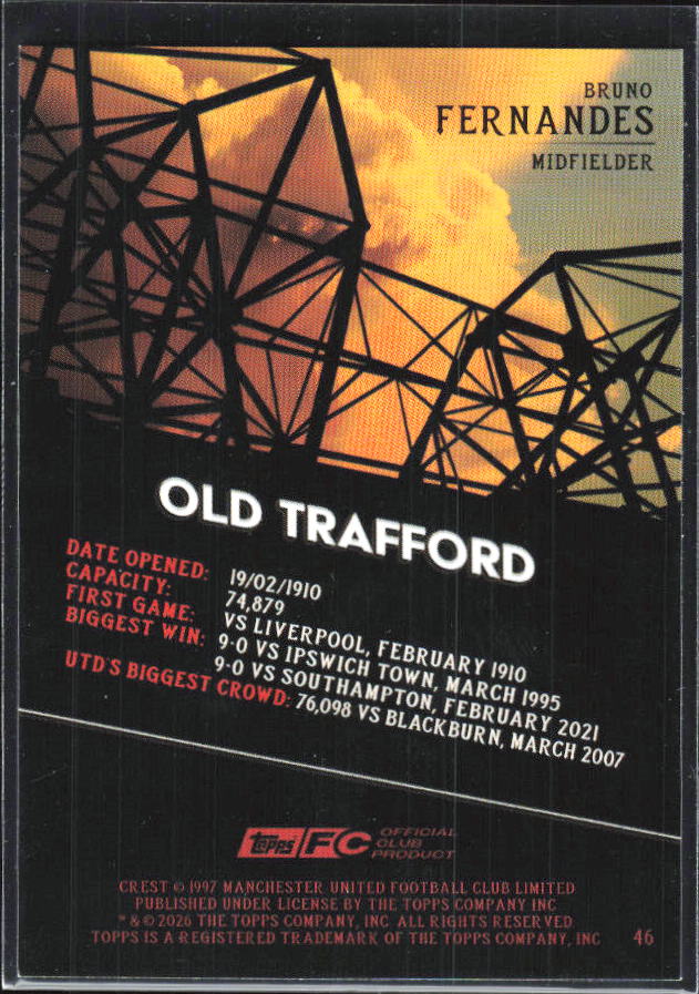 Bruno Fernandes – 2025-26 Topps Manchester United Team Set #46 United Road – baksida