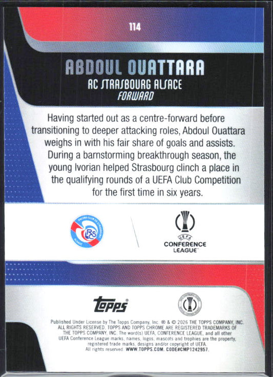Abdoul Ouattara – 2025-26 Topps Chrome UEFA Club Competitions #114 RC – baksida