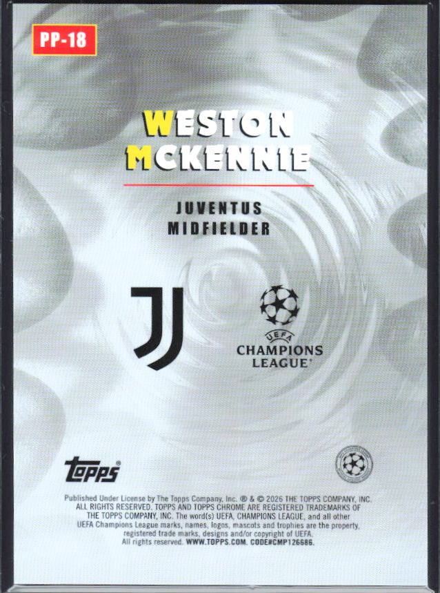 Weston McKennie – 2025-26 Topps Chrome UEFA Club Competitions #PP-18 Power Players – baksida