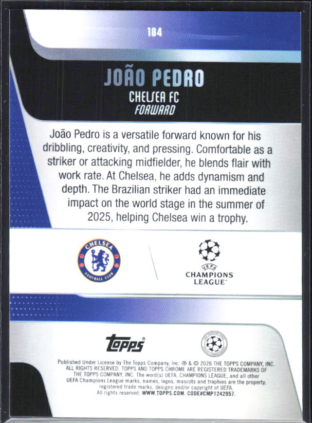 João Pedro – 2025-26 Topps Chrome UEFA Club Competitions #184 – baksida