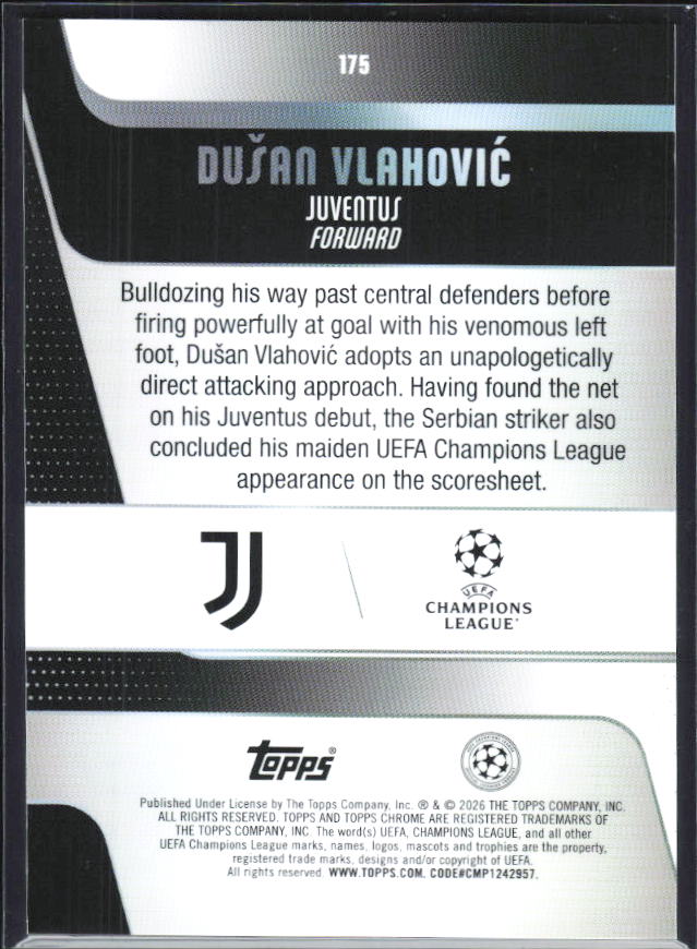 Dušan Vlahović – 2025-26 Topps Chrome UEFA Club Competitions #175 – baksida