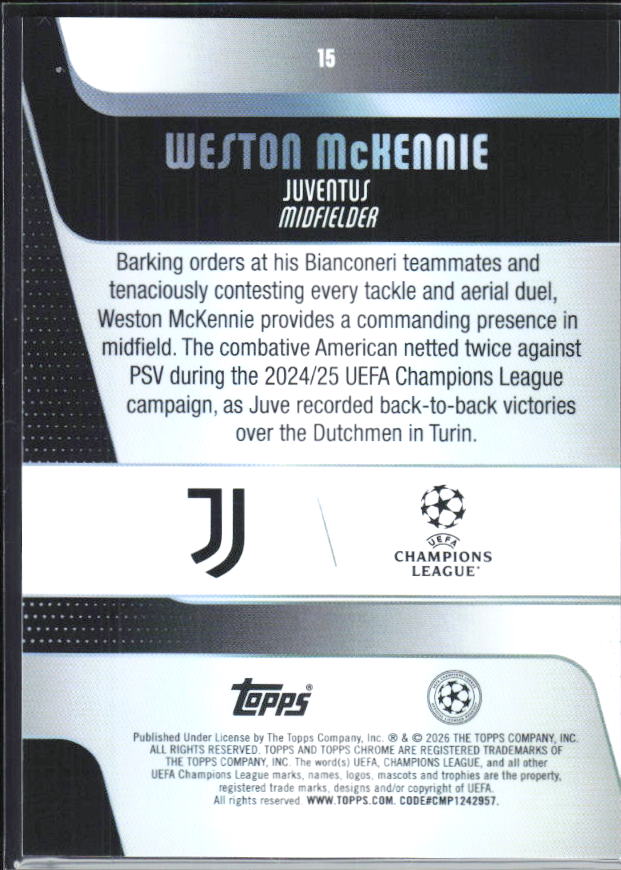 Weston McKennie – 2025-26 Topps Chrome UEFA Club Competitions #15 – baksida