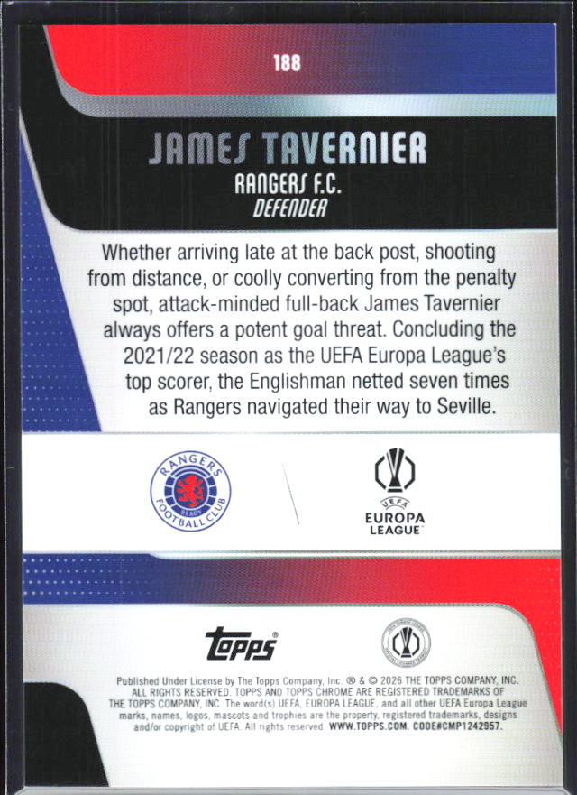 James Tavernier – 2025-26 Topps Chrome UEFA Club Competitions #188 – baksida