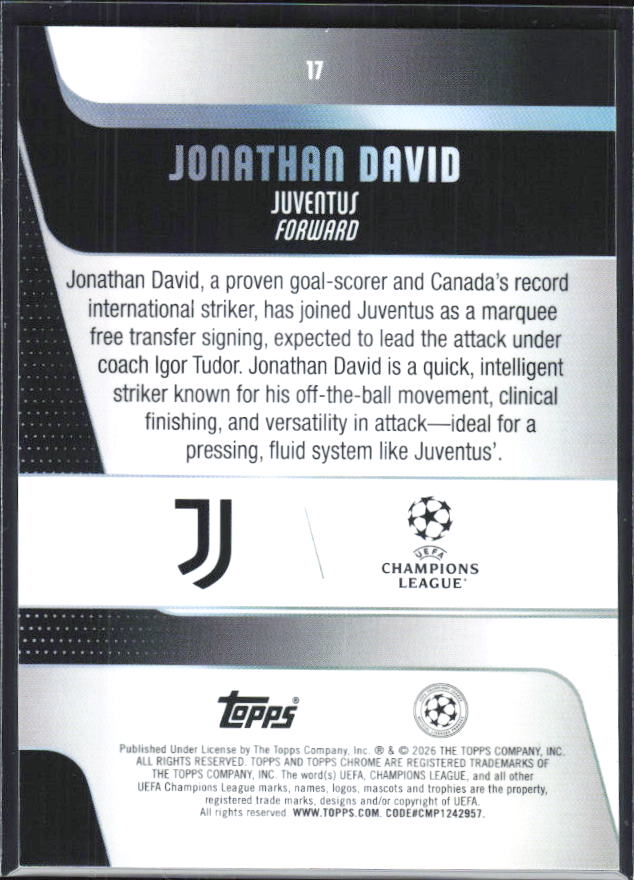 Jonathan David – 2025-26 Topps Chrome UEFA Club Competitions #17 – baksida