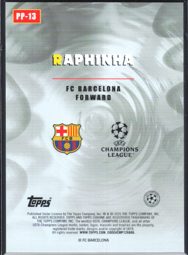 Raphinha – 2025-26 Topps Chrome UEFA Club Competitions #PP-13 Power Players – baksida