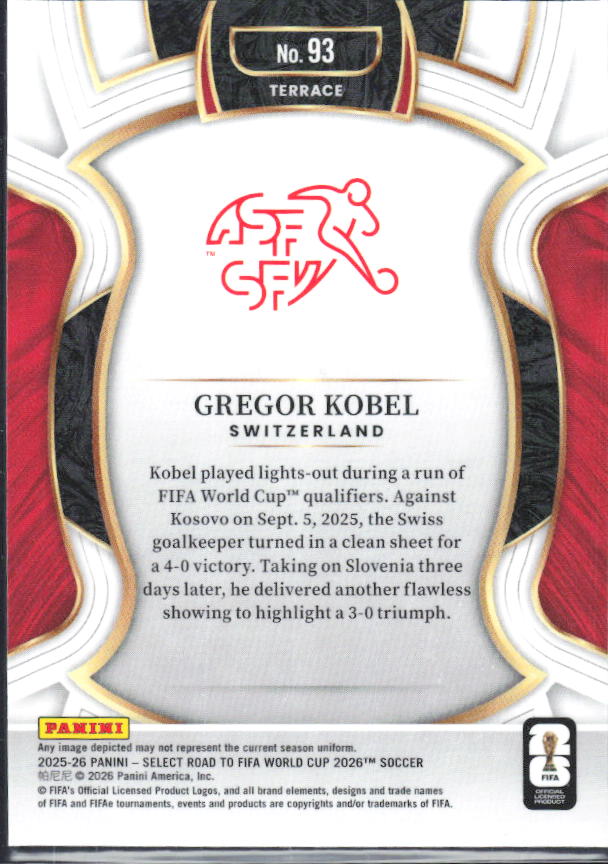Gregor Kobel – 2025-26 Panini Select Road to FIFA World Cup #93 Terrace – baksida