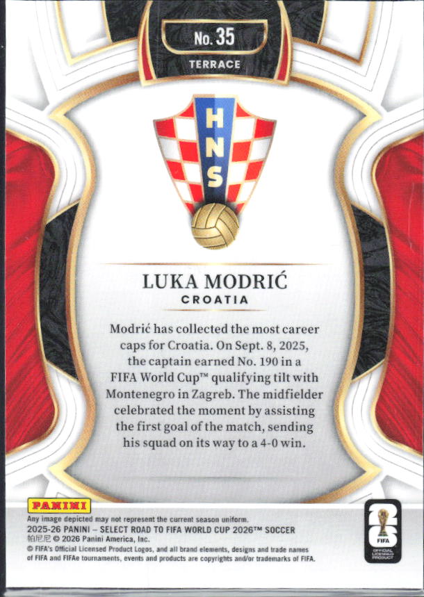 Luka Modrić – 2025-26 Panini Select Road to FIFA World Cup #35 Terrace – baksida