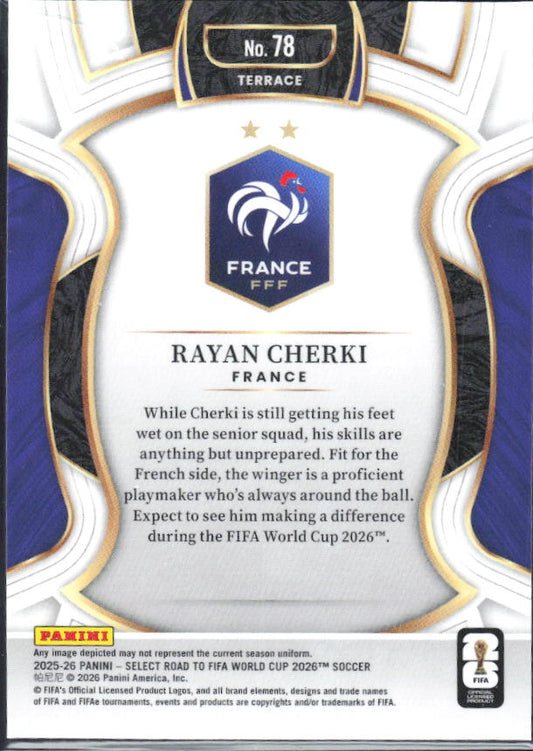 Rayan Cherki – 2025-26 Panini Select Road to FIFA World Cup #78 Terrace – baksida