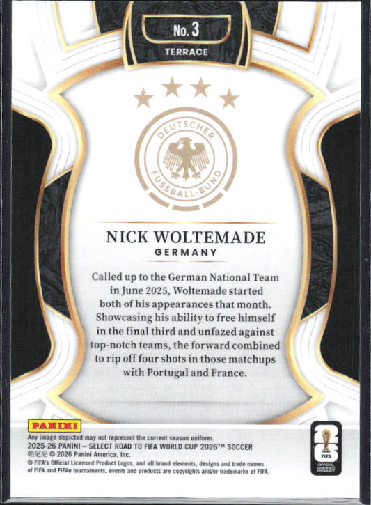 Nick Woltemade – 2025-26 Panini Select Road to FIFA World Cup #3 Terrace RC – baksida