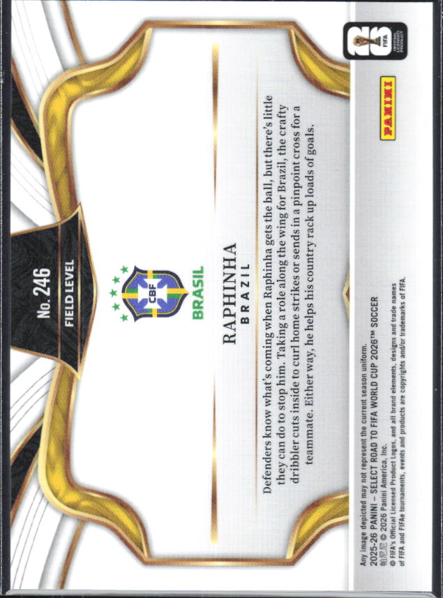 Raphinha – 2025-26 Panini Select Road to FIFA World Cup #246 Field Level – baksida
