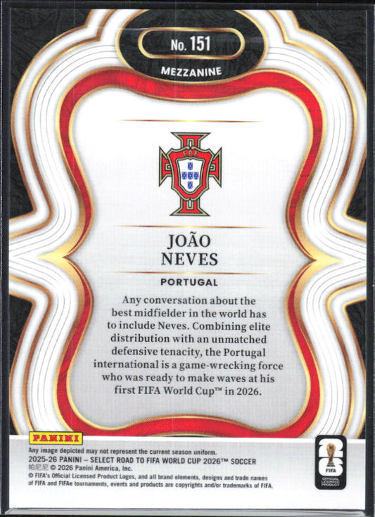 João Neves – 2025-26 Panini Select Road to FIFA World Cup #151 Mezzanine – baksida