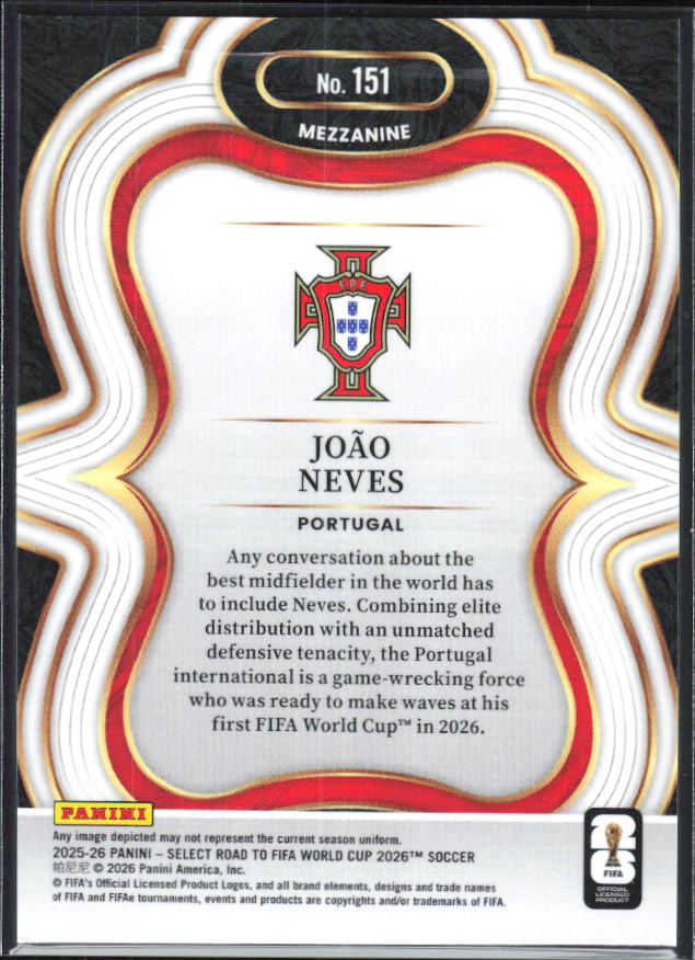 João Neves – 2025-26 Panini Select Road to FIFA World Cup #151 Mezzanine – baksida
