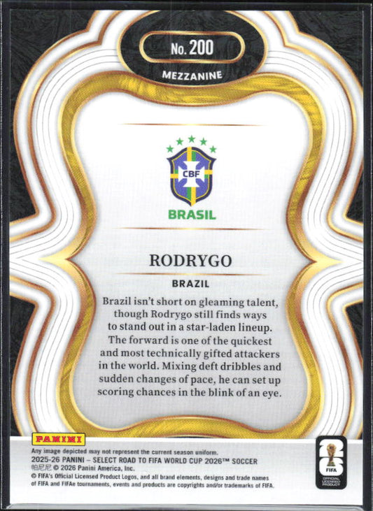 Rodrygo – 2025-26 Panini Select Road to FIFA World Cup #200 Mezzanine – baksida