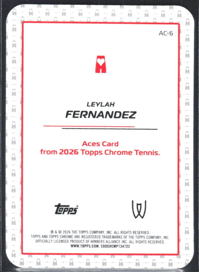 2026 Topps Chrome Tennis Leylah Fernandez Aces Base #AC-6 – baksida