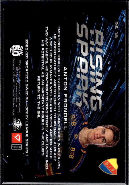 2025-26 SportZoo SHL Series 1 #RS-18 Anton Frondell Rising Sparks