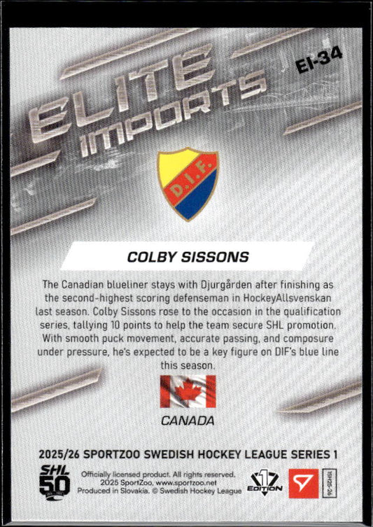 2025-26 SportZoo SHL Series 1 #EI-34 Colby Sissons Elite Imports