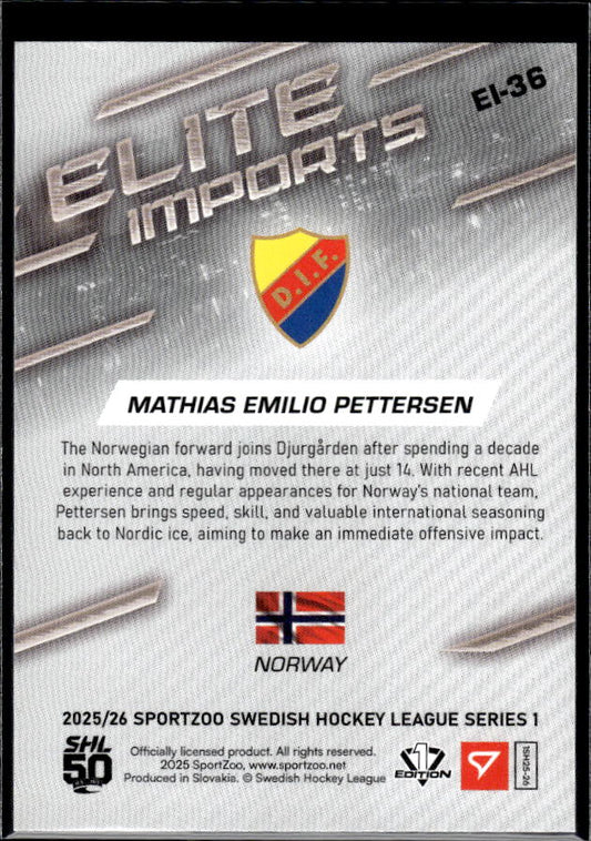 2025-26 SportZoo SHL Series 1 #EI-36 Mathias Pettersen Elite Imports