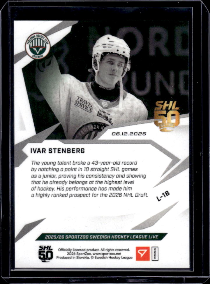 2025-26 SportZoo SHL Live #L-18 Ivar Stenberg Live Card /414
