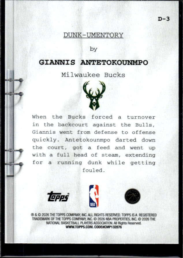 2025-26 Hoops #D-3 Giannis Antetokounmpo Dunk-umentory