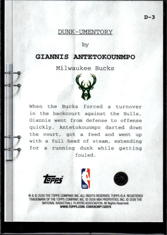 2025-26 Hoops #D-3 Giannis Antetokounmpo Dunk-umentory
