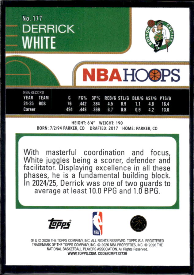2025-26 Hoops #177 Derrick White Base
