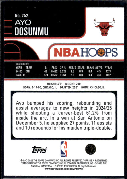 2025-26 Hoops #252 Ayo Dosunmu Base – back