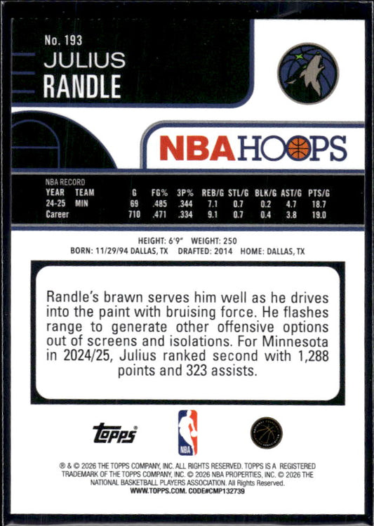 2025-26 Hoops #193 Julius Randle Base – back