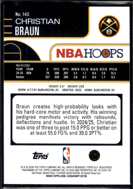 2025-26 Hoops #143 Christian Braun Base – back