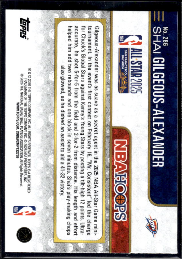 2025-26 Hoops #286 Shai Gilgeous-Alexander All-Star – back