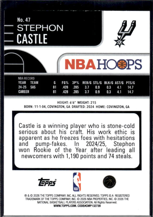 2025-26 Hoops #47 Stephon Castle Base – back