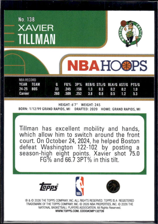 2025-26 Hoops #138 Xavier Tillman Base – back