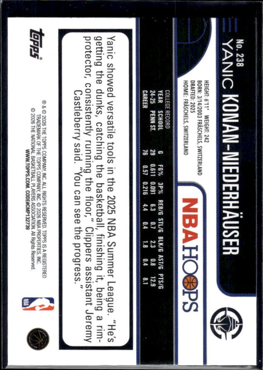 2025-26 Hoops #238 Yanic Konan-Niederhäuser Base – back