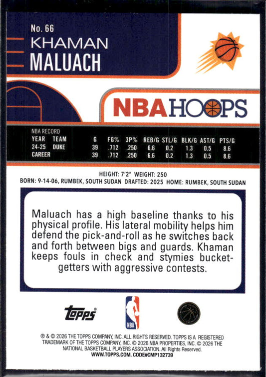 2025-26 Hoops #66 Khaman Maluach Base – back