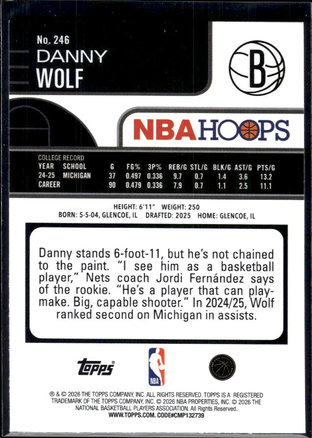 2025-26 Hoops #246 Danny Wolf Base – back