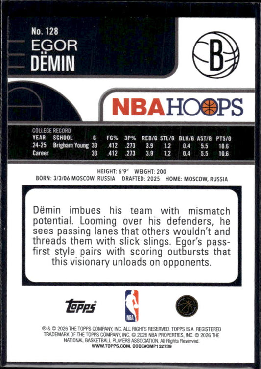 2025-26 Hoops #128 Egor Dёmin Base – back