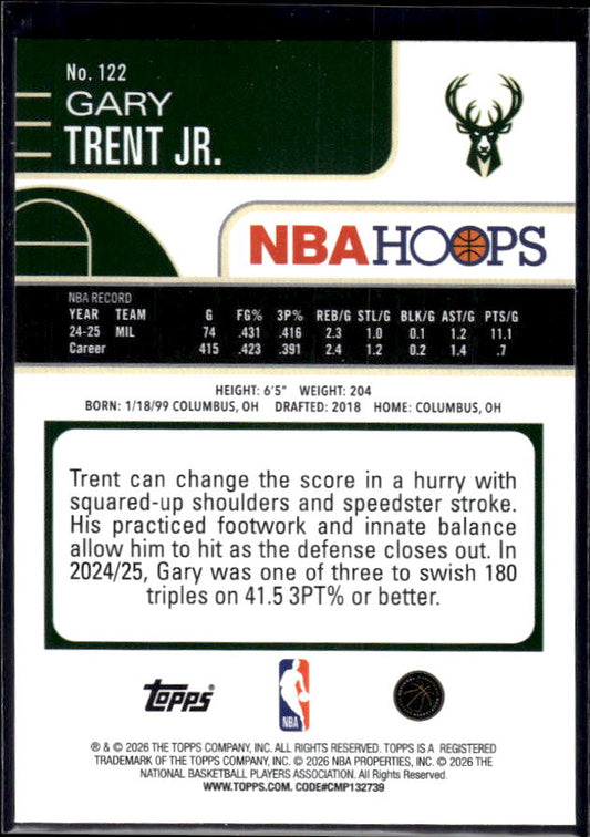 2025-26 Hoops #122 Gary Trent Jr. Base – back