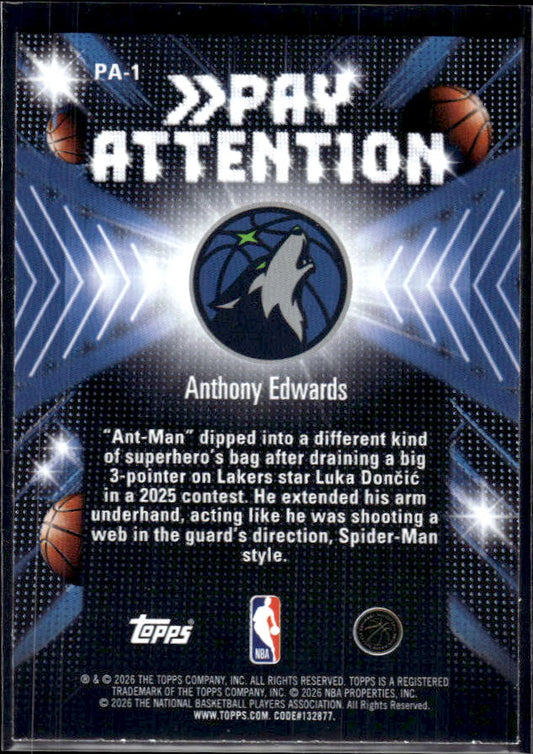 2025-26 Hoops #PA-1 Anthony Edwards Pay Attention – back