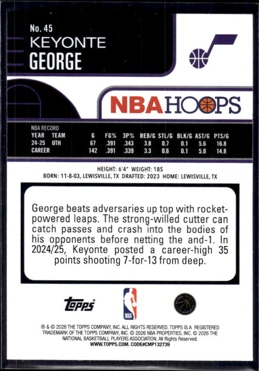2025-26 Hoops #45 Keyonte George Base – back