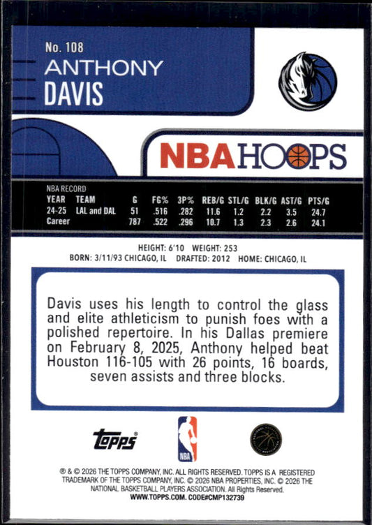 2025-26 Hoops #108 Anthony Davis Base – back