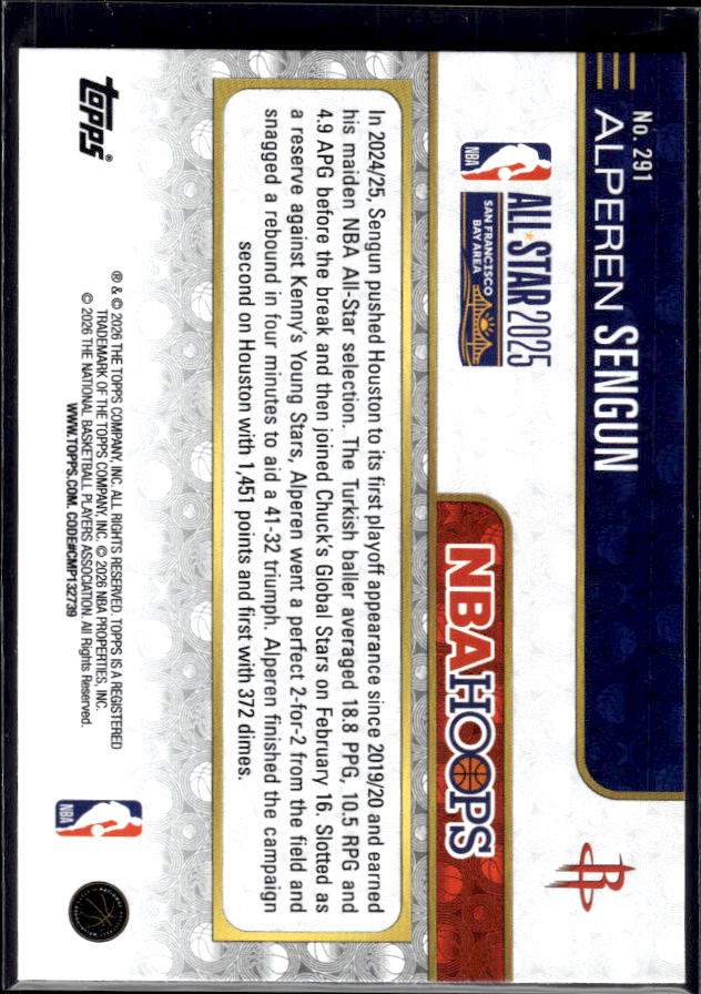 2025-26 Hoops #291 Alperen Sengun All-Star – back