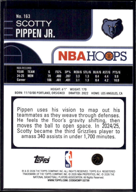 2025-26 Hoops #163 Scotty Pippen Jr. Base – back