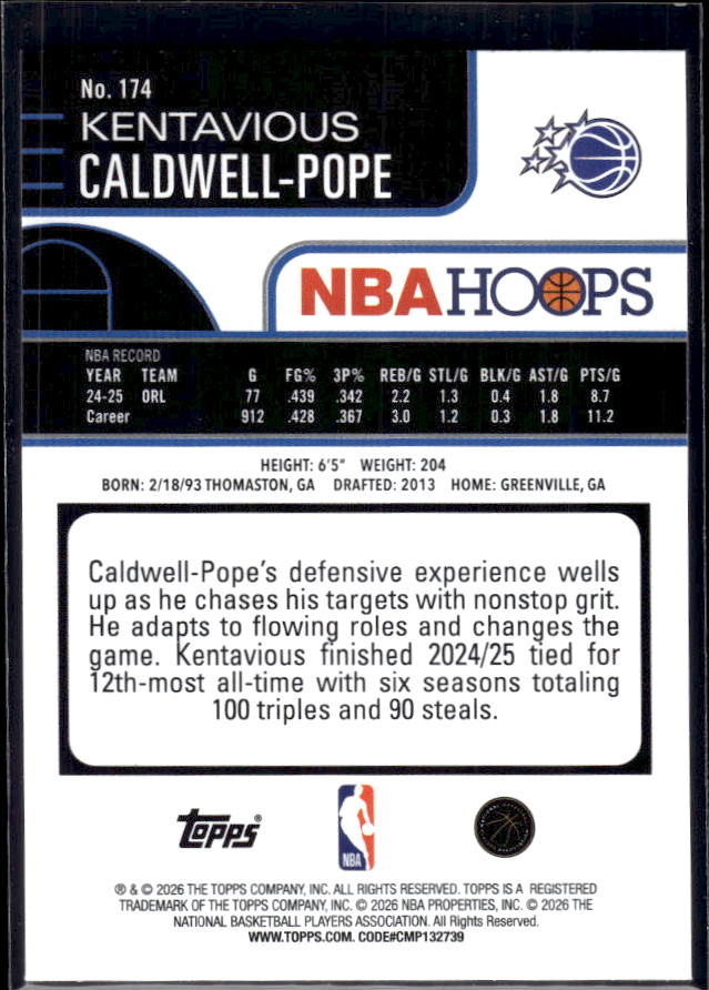 2025-26 Hoops #174 Kentavious Caldwell-Pope Base – back