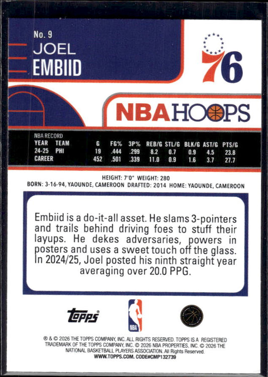 2025-26 Hoops #9 Joel Embiid Base – back