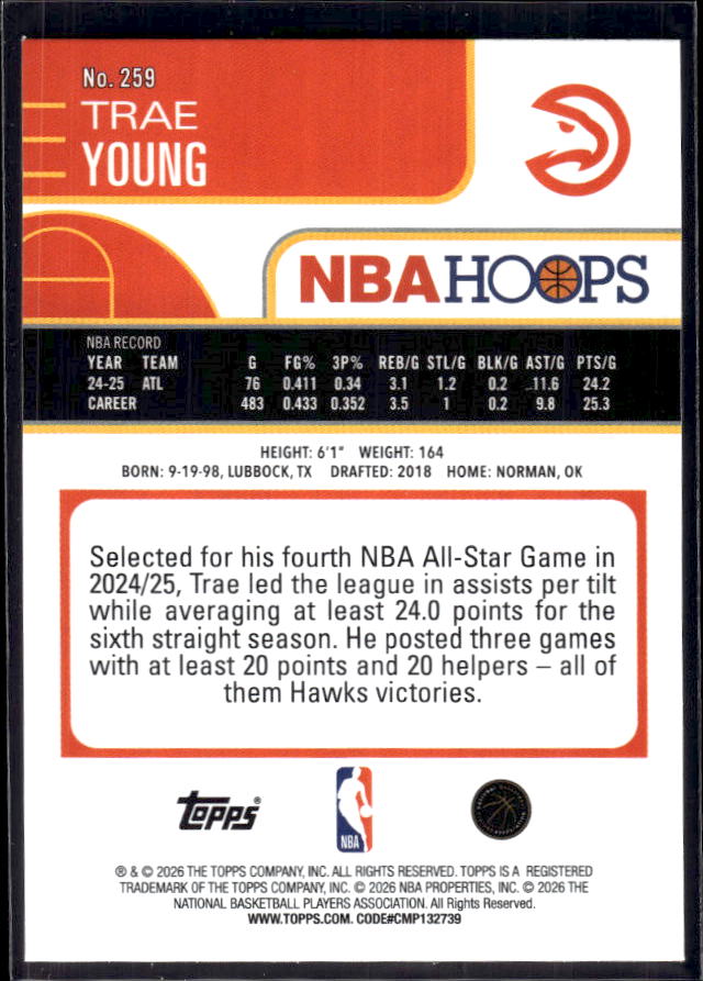 2025-26 Hoops #259 Trae Young Base – back